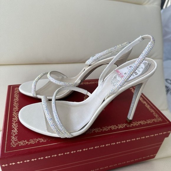 NEW Rene Caovilla Embellished Halter Cocktail Sandals SZ 38 White Crystal - Picture 6 of 9